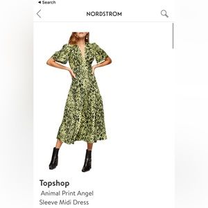 TOPSHOP for Nordstrom Animal Print Angel Sleeve Midi Dress, Size 4